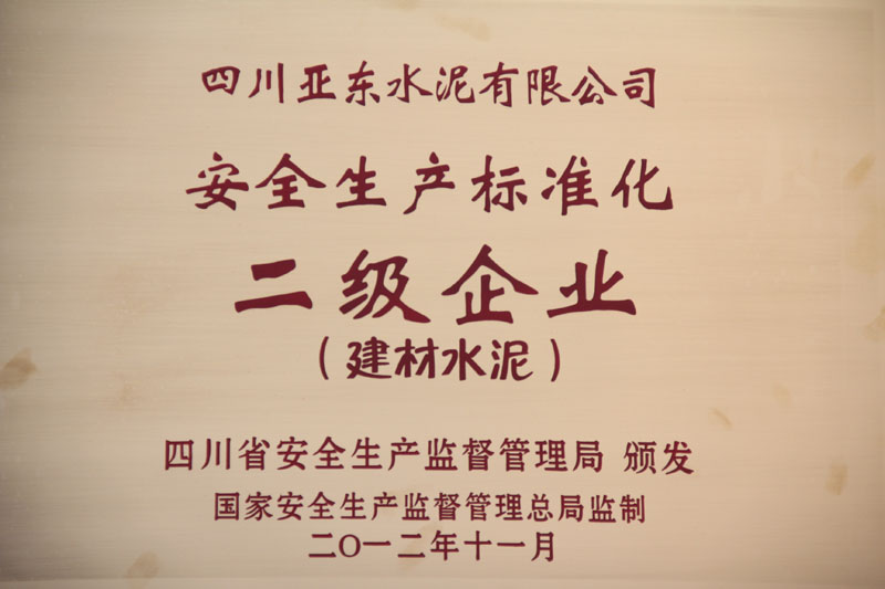 安全生產(chǎn)標(biāo)準(zhǔn)化二級(jí)企業(yè)(四川亞?wèn)|) 安全生產(chǎn)標(biāo)準(zhǔn)化二級(jí)企業(yè)(四川亞?wèn)|)